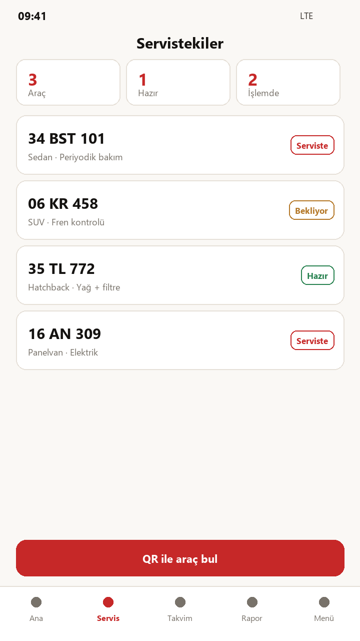 Bilgi Servis Takip — servisteki araçlar